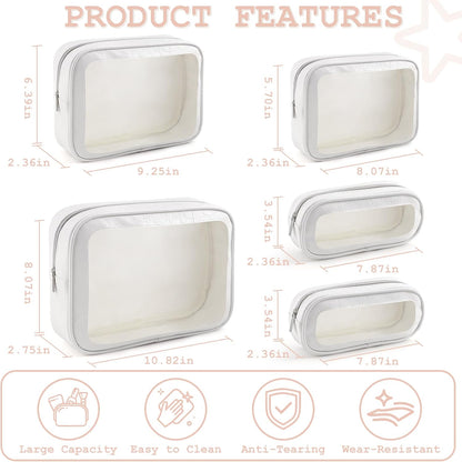 5PCS Diaper Bag Organizer Pouches Set, TSA Approved Travel Toiletry Bag For Women, Waterproof Clear Makeup Bag Set, Floral Small Makeup Bag Suitable For Women