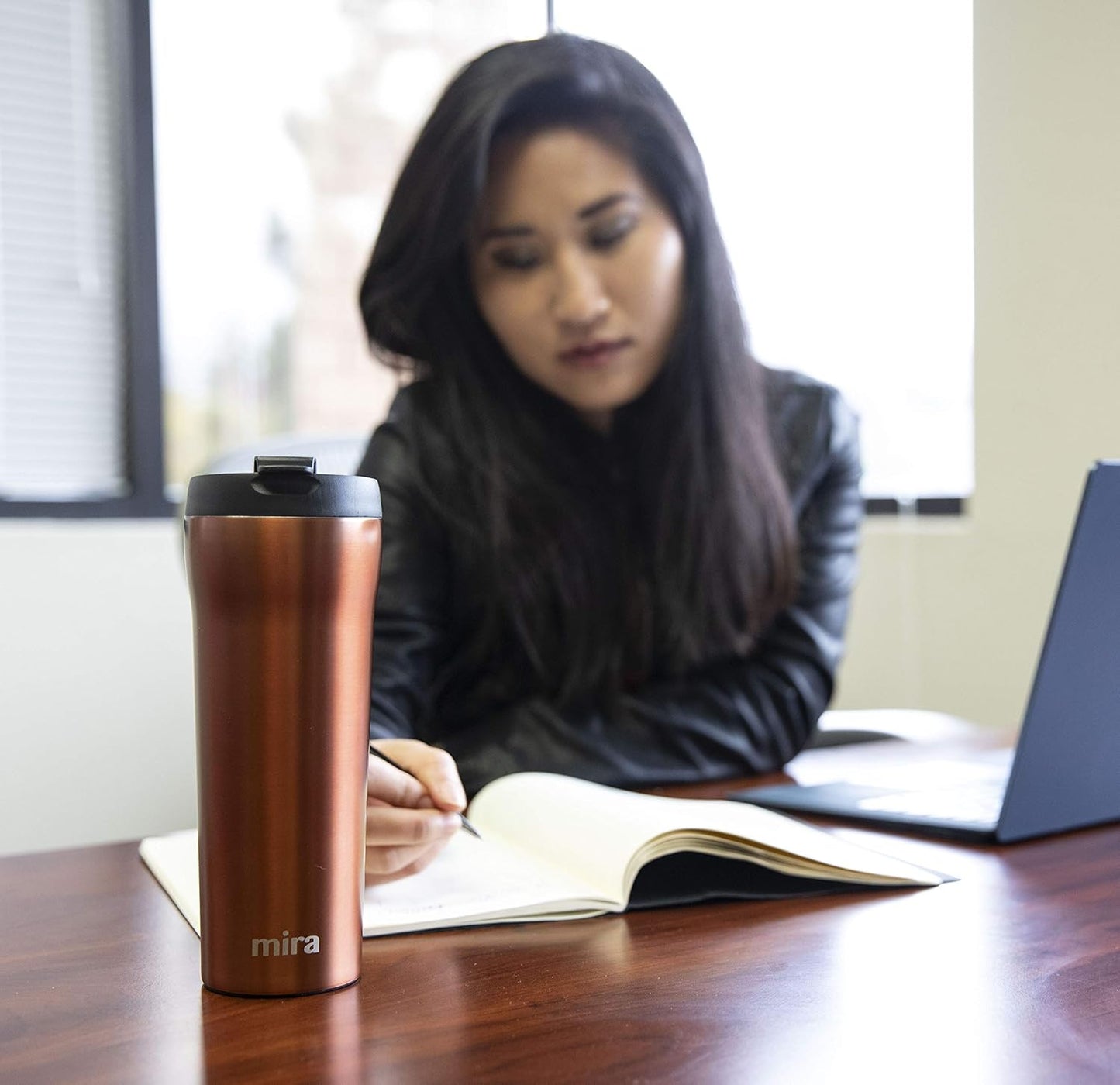 16 oz Coffee Travel Mug - Stainless Steel Insulated Tumbler with Leak-Proof Lid - Hot & Cold Cup - Marine