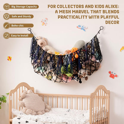 Stuffed Animal Storage Hammock, 59 Inch Wall Hanging Net, Purple