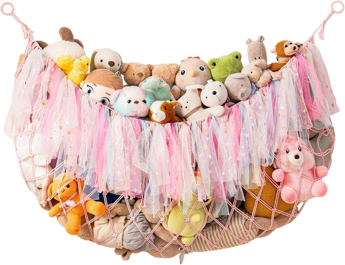 Stuffed Animal Storage Hammock, 59 Inch Wall Hanging Net, Purple