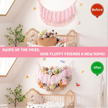 Stuffed Animal Storage Hammock, 59 Inch Wall Hanging Net, Purple