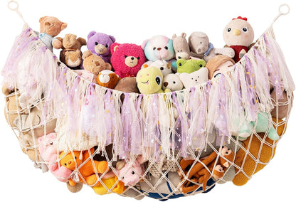 Stuffed Animal Storage Hammock, 59 Inch Wall Hanging Net, Purple