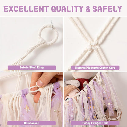 Stuffed Animal Storage Hammock, 59 Inch Wall Hanging Net, Purple