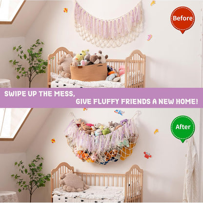Stuffed Animal Storage Hammock, 59 Inch Wall Hanging Net, Purple