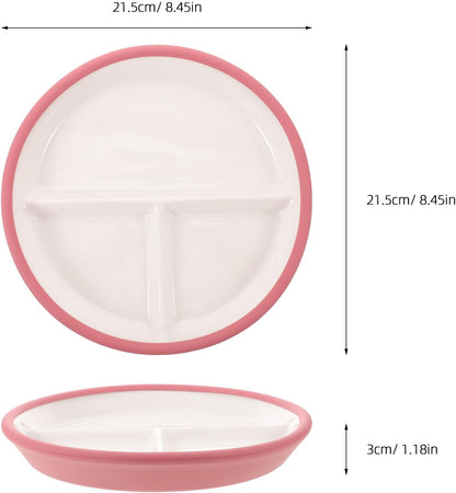 Ceramic Divided Bowl, 3 Sections Microwave Safe Serving Dish with Suction Cup, Snack Dip Divided Serving Tray for Breakfast, Dessert, Dipping Sauces