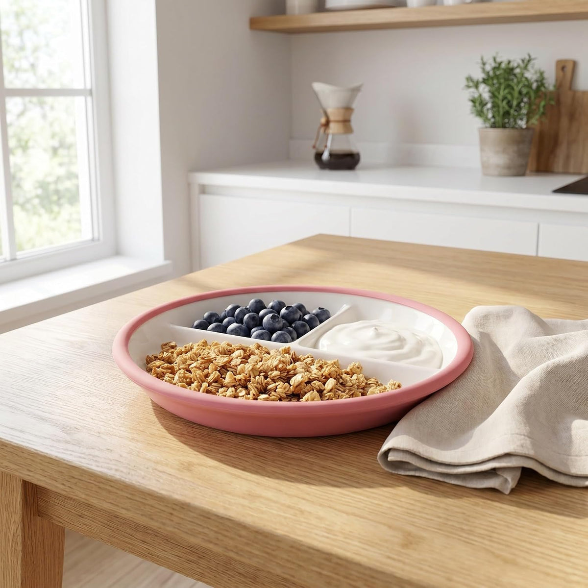 Ceramic Divided Bowl, 3 Sections Microwave Safe Serving Dish with Suction Cup, Snack Dip Divided Serving Tray for Breakfast, Dessert, Dipping Sauces