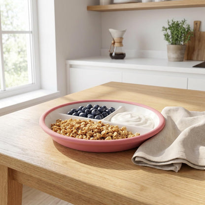 Ceramic Divided Bowl, 3 Sections Microwave Safe Serving Dish with Suction Cup, Snack Dip Divided Serving Tray for Breakfast, Dessert, Dipping Sauces