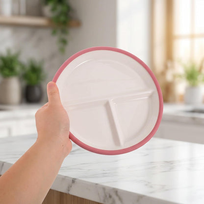 Ceramic Divided Bowl, 3 Sections Microwave Safe Serving Dish with Suction Cup, Snack Dip Divided Serving Tray for Breakfast, Dessert, Dipping Sauces