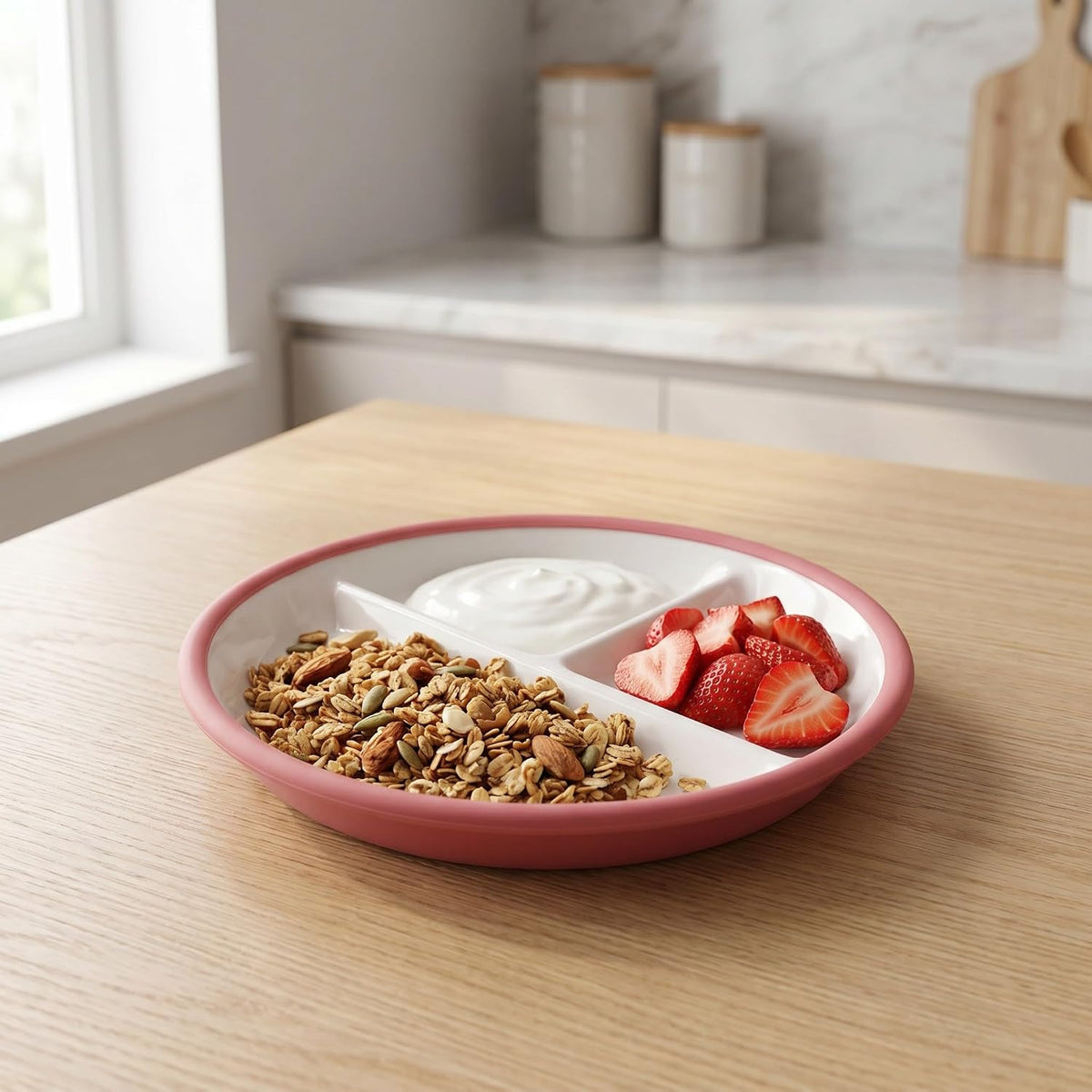 Ceramic Divided Bowl, 3 Sections Microwave Safe Serving Dish with Suction Cup, Snack Dip Divided Serving Tray for Breakfast, Dessert, Dipping Sauces
