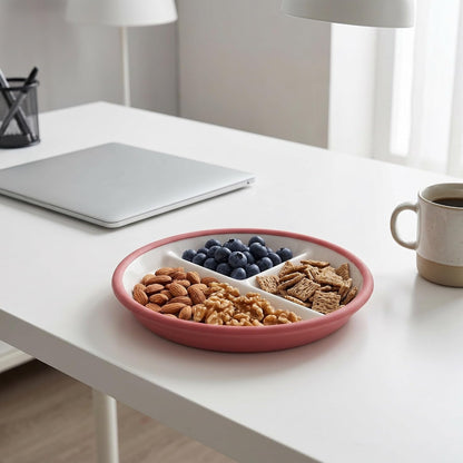 Ceramic Divided Bowl, 3 Sections Microwave Safe Serving Dish with Suction Cup, Snack Dip Divided Serving Tray for Breakfast, Dessert, Dipping Sauces