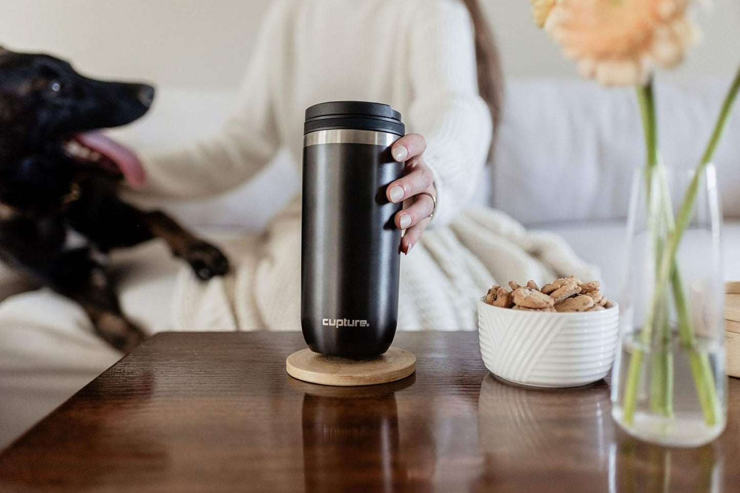 TWIST-TOP Vacuum-Insulated Stainless Steel Travel Mug, 16 oz, Gunmetal Gray