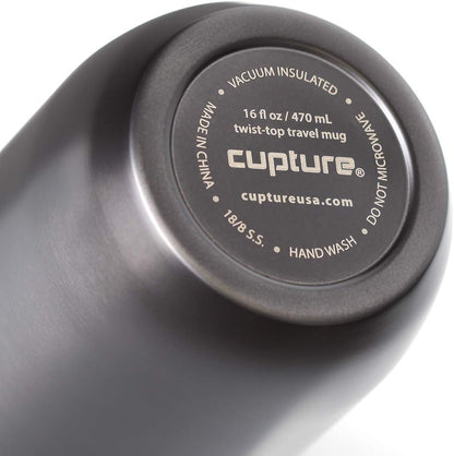 TWIST-TOP Vacuum-Insulated Stainless Steel Travel Mug, 16 oz, Gunmetal Gray