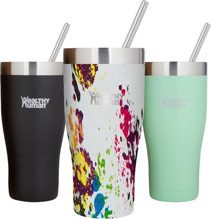 Stainless Steel Tumbler with Straw & Lid | Splash Proof Insulated Travel Cup | Eco-Friendly Coffee Tumblers | Water Cups with Straws Cleaner and Splash Proof Lids (32oz, Lilac)