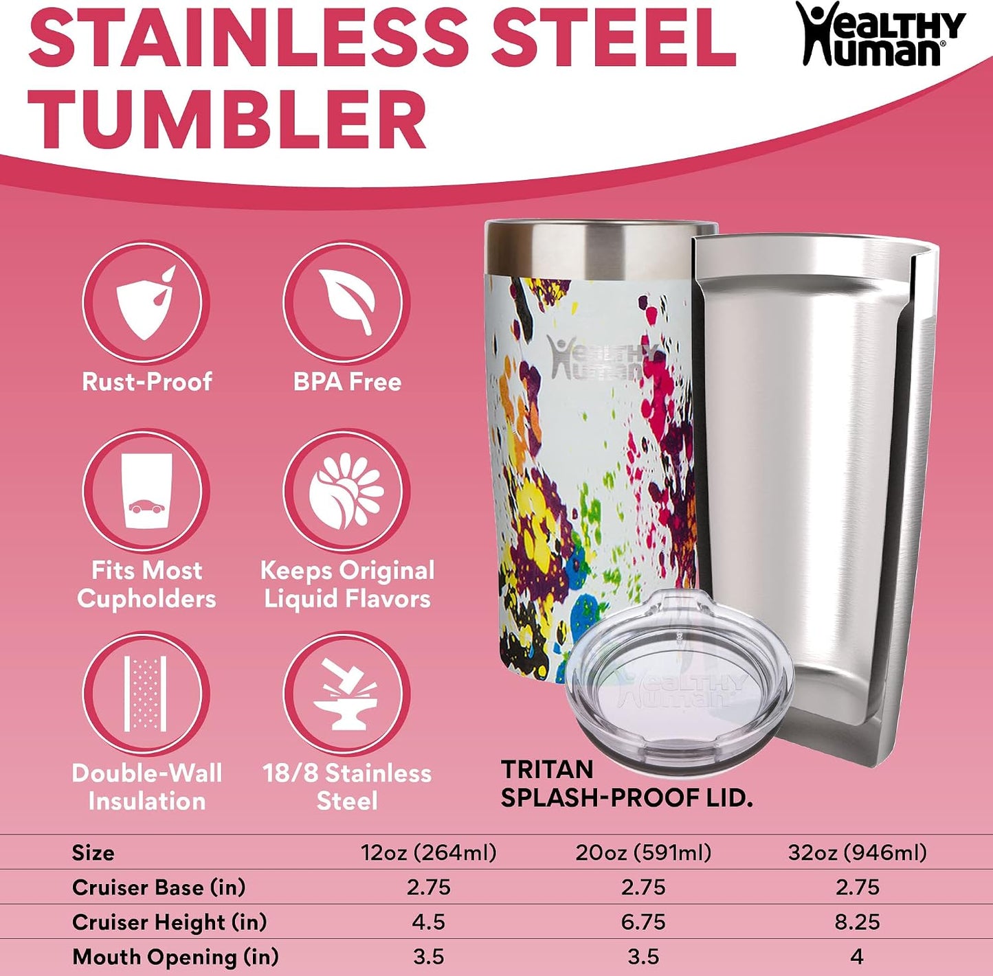 Stainless Steel Tumbler with Straw & Lid | Splash Proof Insulated Travel Cup | Eco-Friendly Coffee Tumblers | Water Cups with Straws Cleaner and Splash Proof Lids (32oz, Lilac)