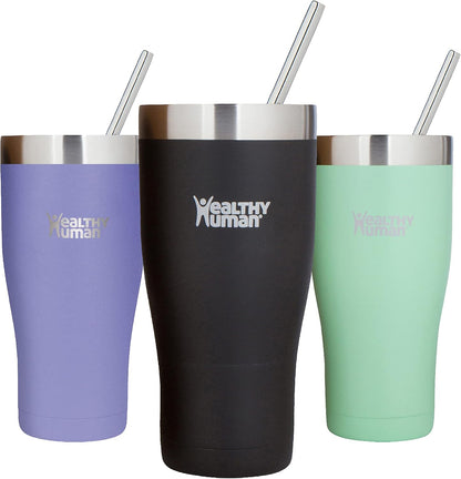 Stainless Steel Tumbler with Straw & Lid | Splash Proof Insulated Travel Cup | Eco-Friendly Coffee Tumblers | Water Cups with Straws Cleaner and Splash Proof Lids (32oz, Lilac)