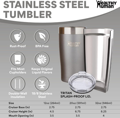 Stainless Steel Tumbler with Straw & Lid | Splash Proof Insulated Travel Cup | Eco-Friendly Coffee Tumblers | Water Cups with Straws Cleaner and Splash Proof Lids (32oz, Lilac)
