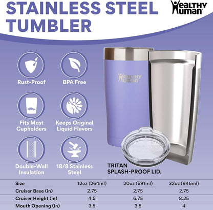 Stainless Steel Tumbler with Straw & Lid | Splash Proof Insulated Travel Cup | Eco-Friendly Coffee Tumblers | Water Cups with Straws Cleaner and Splash Proof Lids (32oz, Lilac)