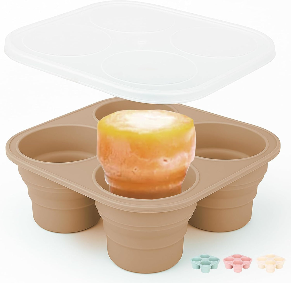 Silicone Freezer Tray with Lid - Stackable 2 oz Large Ice Cube Molds for Homemade Purees, Egg Bites, Broth Food Storage - Dishwasher Safe (Pink) - 2 Pack