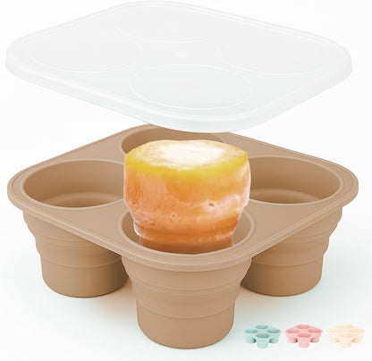 Silicone Freezer Tray with Lid - Stackable 2 oz Large Ice Cube Molds for Homemade Purees, Egg Bites, Broth Food Storage - Dishwasher Safe (Pink) - 2 Pack