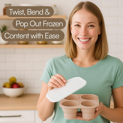 Silicone Freezer Tray with Lid - Stackable 2 oz Large Ice Cube Molds for Homemade Purees, Egg Bites, Broth Food Storage - Dishwasher Safe (Pink) - 2 Pack