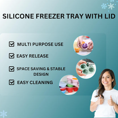 Silicone Freezer Tray with Lid - Stackable 2 oz Large Ice Cube Molds for Homemade Purees, Egg Bites, Broth Food Storage - Dishwasher Safe (Pink) - 2 Pack
