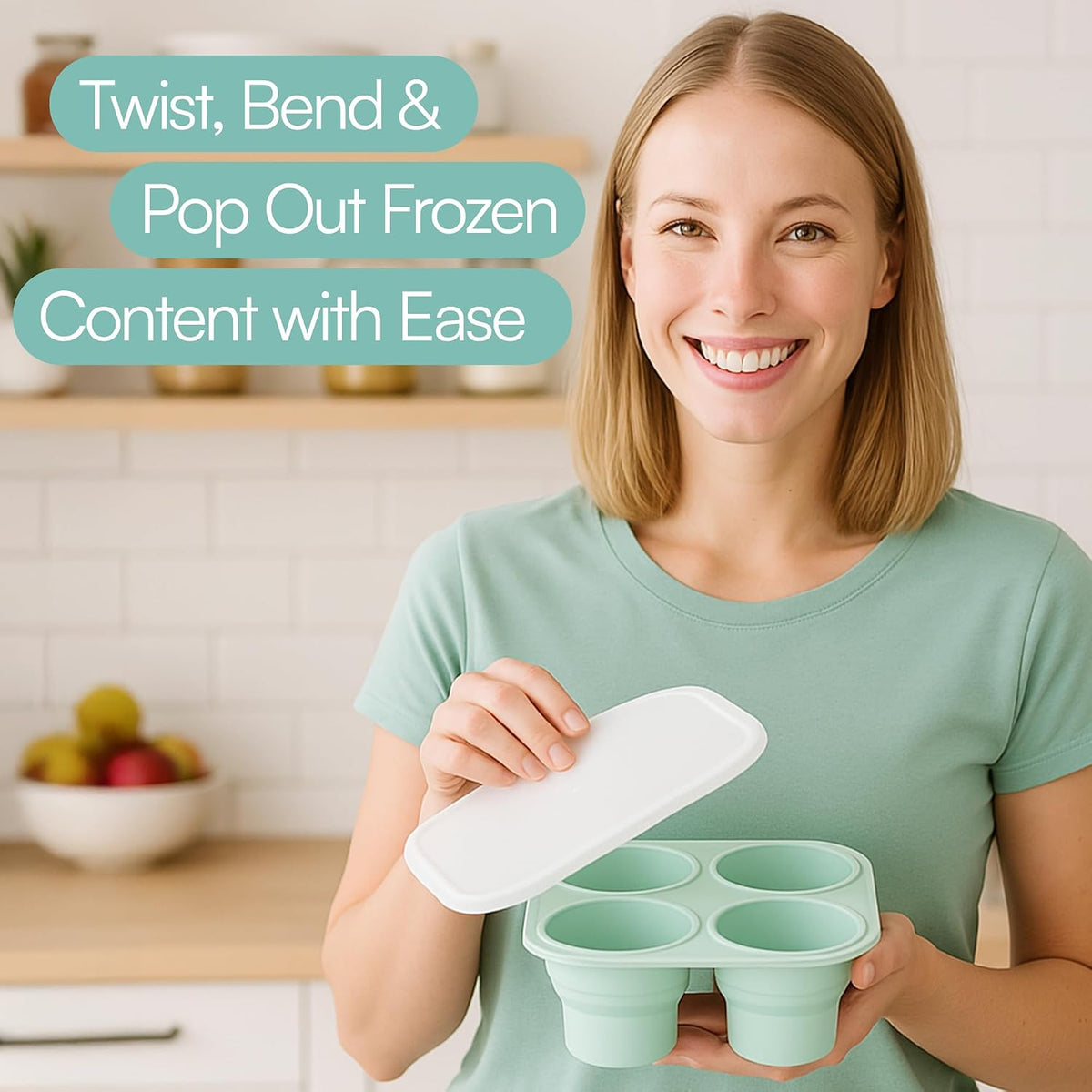 Silicone Freezer Tray with Lid - Stackable 2 oz Large Ice Cube Molds for Homemade Purees, Egg Bites, Broth Food Storage - Dishwasher Safe (Pink) - 2 Pack