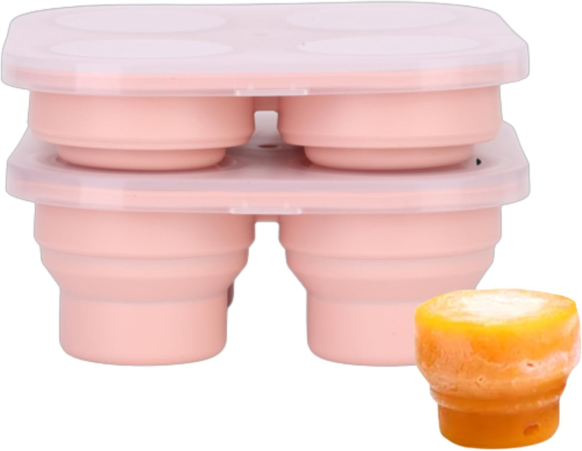 Silicone Freezer Tray with Lid - Stackable 2 oz Large Ice Cube Molds for Homemade Purees, Egg Bites, Broth Food Storage - Dishwasher Safe (Pink) - 2 Pack