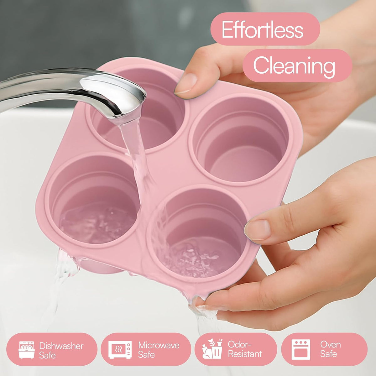 Silicone Freezer Tray with Lid - Stackable 2 oz Large Ice Cube Molds for Homemade Purees, Egg Bites, Broth Food Storage - Dishwasher Safe (Pink) - 2 Pack