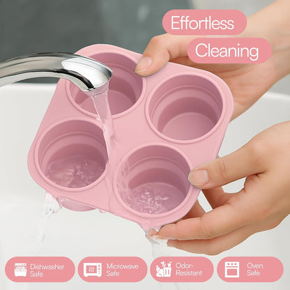 Silicone Freezer Tray with Lid - Stackable 2 oz Large Ice Cube Molds for Homemade Purees, Egg Bites, Broth Food Storage - Dishwasher Safe (Pink) - 2 Pack