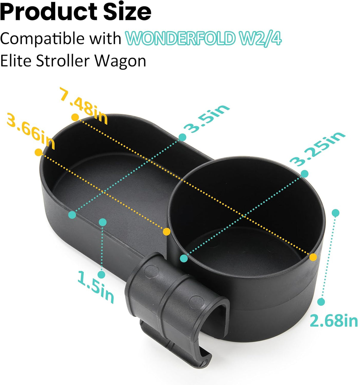 Forward-Facing Support Bar + 2-Pack Stroller Wagon Snack Tray with Spill-Proof Cup Holders - Wonderfold Accessories Compatible with WONDERFOLD W2 Elite/Luxe 2-Seater Wagons, Detachable & Easy Install