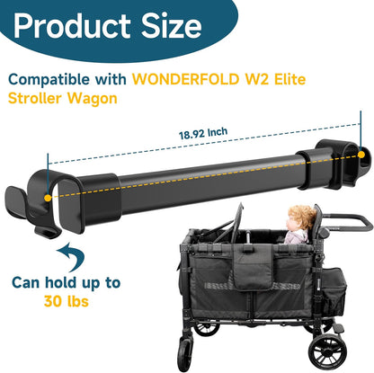 Forward-Facing Support Bar + 2-Pack Stroller Wagon Snack Tray with Spill-Proof Cup Holders - Wonderfold Accessories Compatible with WONDERFOLD W2 Elite/Luxe 2-Seater Wagons, Detachable & Easy Install
