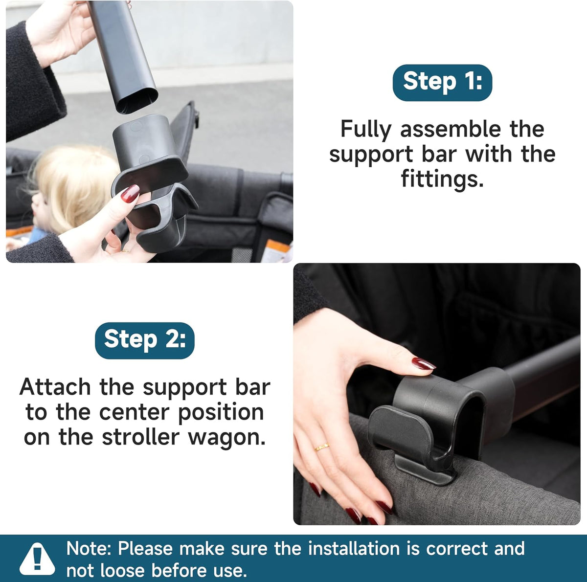 Forward-Facing Support Bar + 2-Pack Stroller Wagon Snack Tray with Spill-Proof Cup Holders - Wonderfold Accessories Compatible with WONDERFOLD W2 Elite/Luxe 2-Seater Wagons, Detachable & Easy Install
