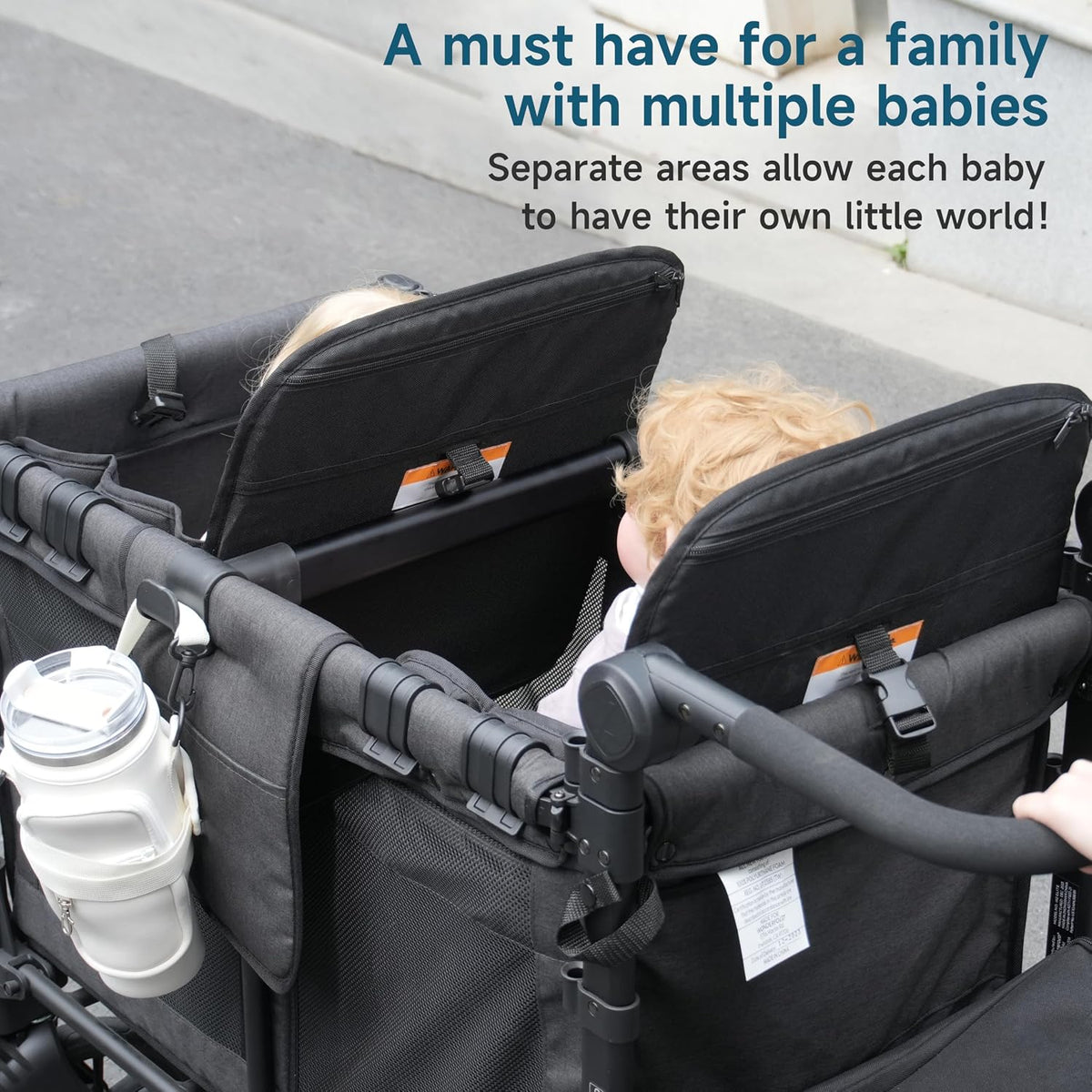 Forward-Facing Support Bar + 2-Pack Stroller Wagon Snack Tray with Spill-Proof Cup Holders - Wonderfold Accessories Compatible with WONDERFOLD W2 Elite/Luxe 2-Seater Wagons, Detachable & Easy Install