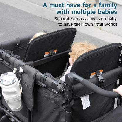 Forward-Facing Support Bar + 2-Pack Stroller Wagon Snack Tray with Spill-Proof Cup Holders - Wonderfold Accessories Compatible with WONDERFOLD W2 Elite/Luxe 2-Seater Wagons, Detachable & Easy Install