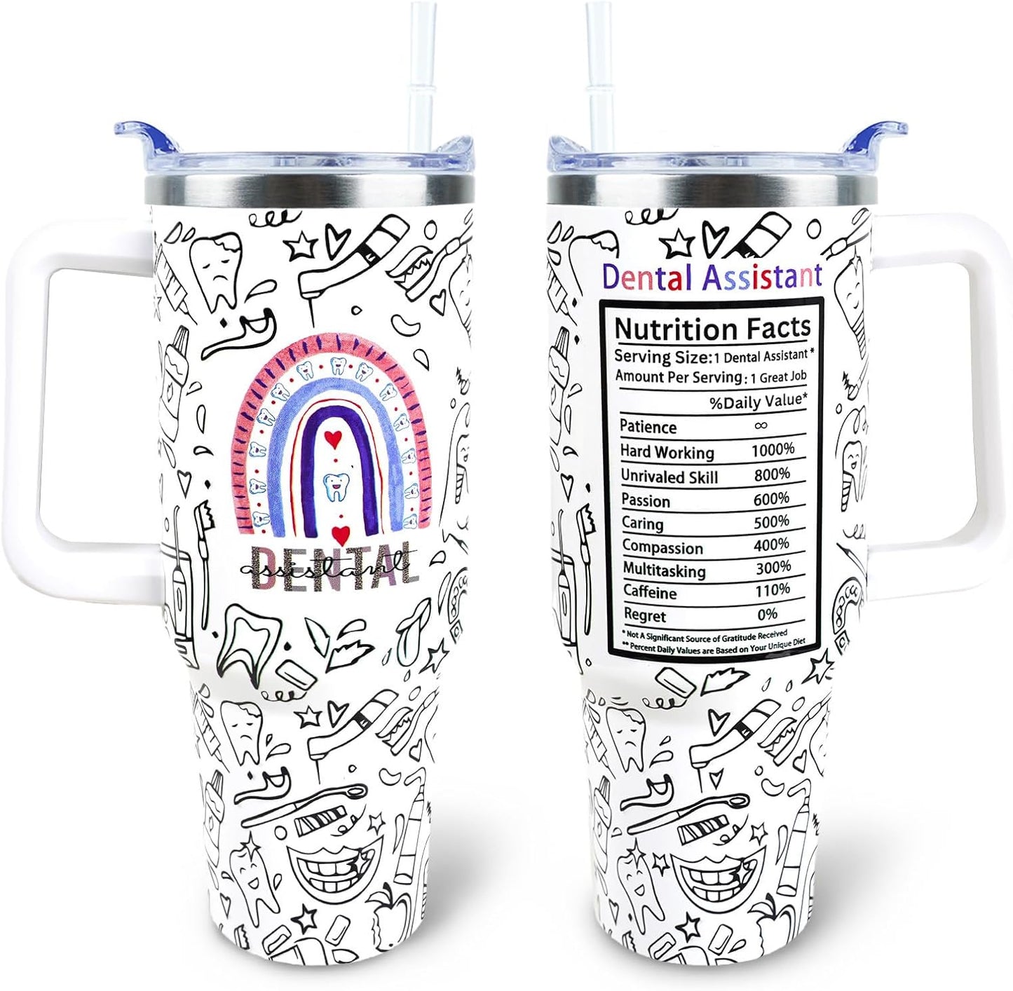 Dental Assistant 40 oz Tumbler with Handle Straw Lid Leak Proof | Travel Coffee Mug Insulated Hot Cold Ice Christmas Mothers Day Birthday Gifts for Women Dental Assistant