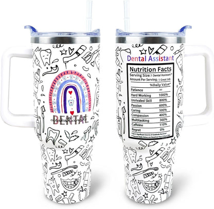 Dental Assistant 40 oz Tumbler with Handle Straw Lid Leak Proof | Travel Coffee Mug Insulated Hot Cold Ice Christmas Mothers Day Birthday Gifts for Women Dental Assistant