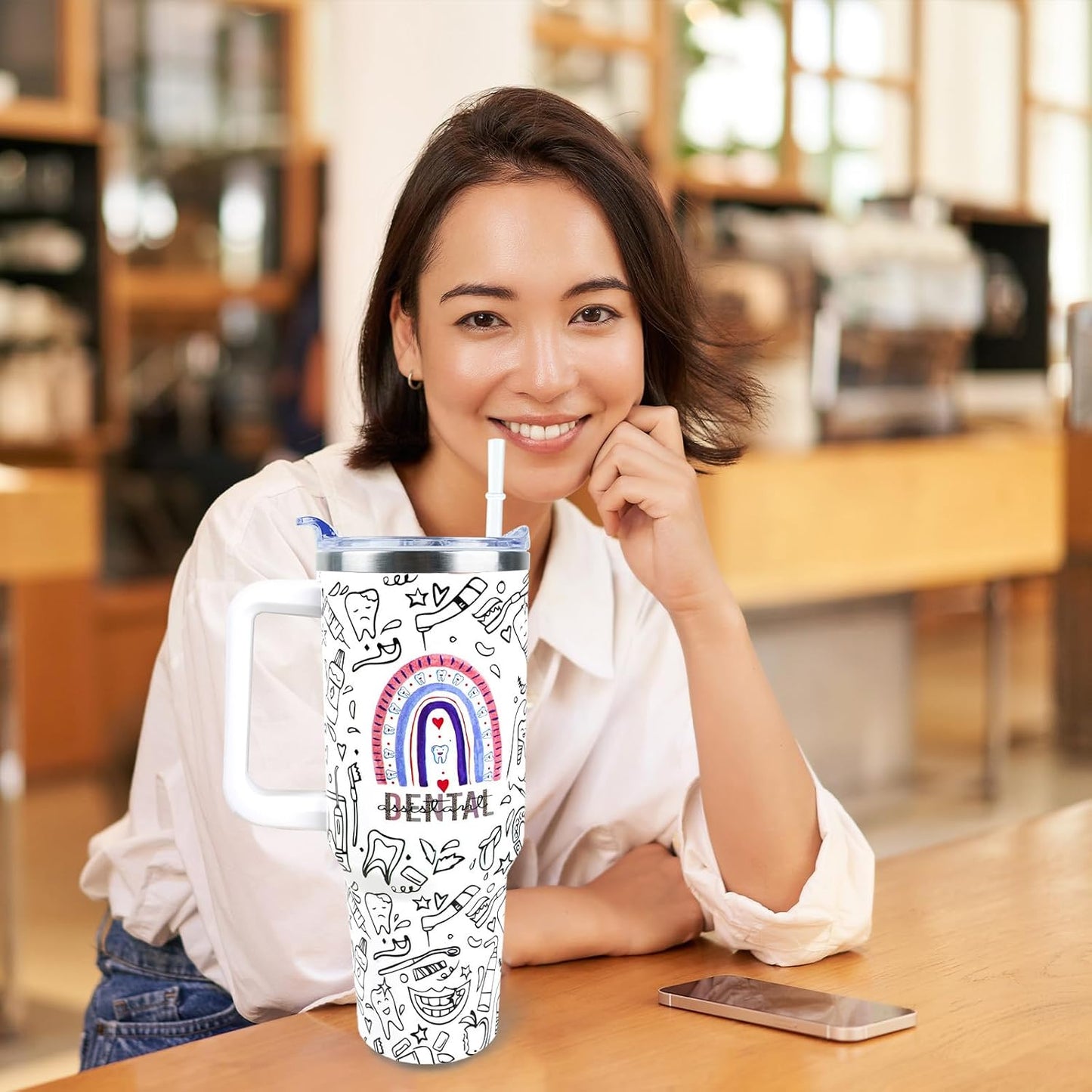 Dental Assistant 40 oz Tumbler with Handle Straw Lid Leak Proof | Travel Coffee Mug Insulated Hot Cold Ice Christmas Mothers Day Birthday Gifts for Women Dental Assistant