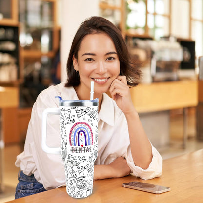 Dental Assistant 40 oz Tumbler with Handle Straw Lid Leak Proof | Travel Coffee Mug Insulated Hot Cold Ice Christmas Mothers Day Birthday Gifts for Women Dental Assistant