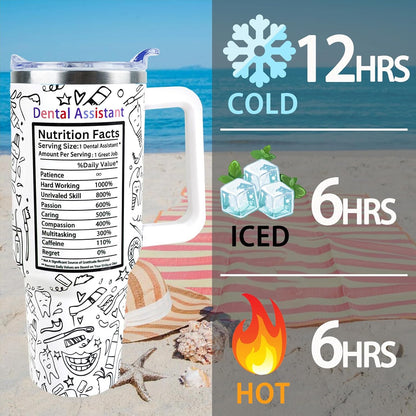 Dental Assistant 40 oz Tumbler with Handle Straw Lid Leak Proof | Travel Coffee Mug Insulated Hot Cold Ice Christmas Mothers Day Birthday Gifts for Women Dental Assistant