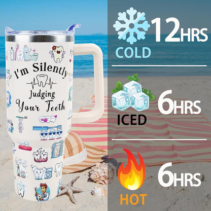 Dental Assistant 40 oz Tumbler with Handle Straw Lid Leak Proof | Travel Coffee Mug Insulated Hot Cold Ice Christmas Mothers Day Birthday Gifts for Women Dental Assistant