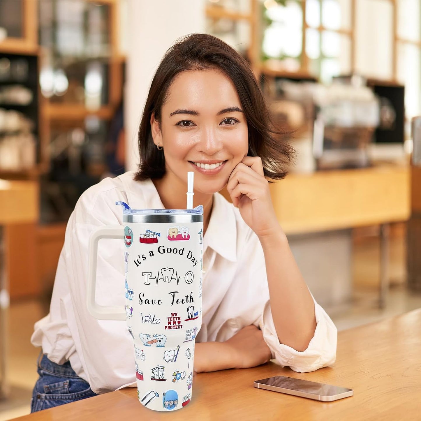 Dental Assistant 40 oz Tumbler with Handle Straw Lid Leak Proof | Travel Coffee Mug Insulated Hot Cold Ice Christmas Mothers Day Birthday Gifts for Women Dental Assistant