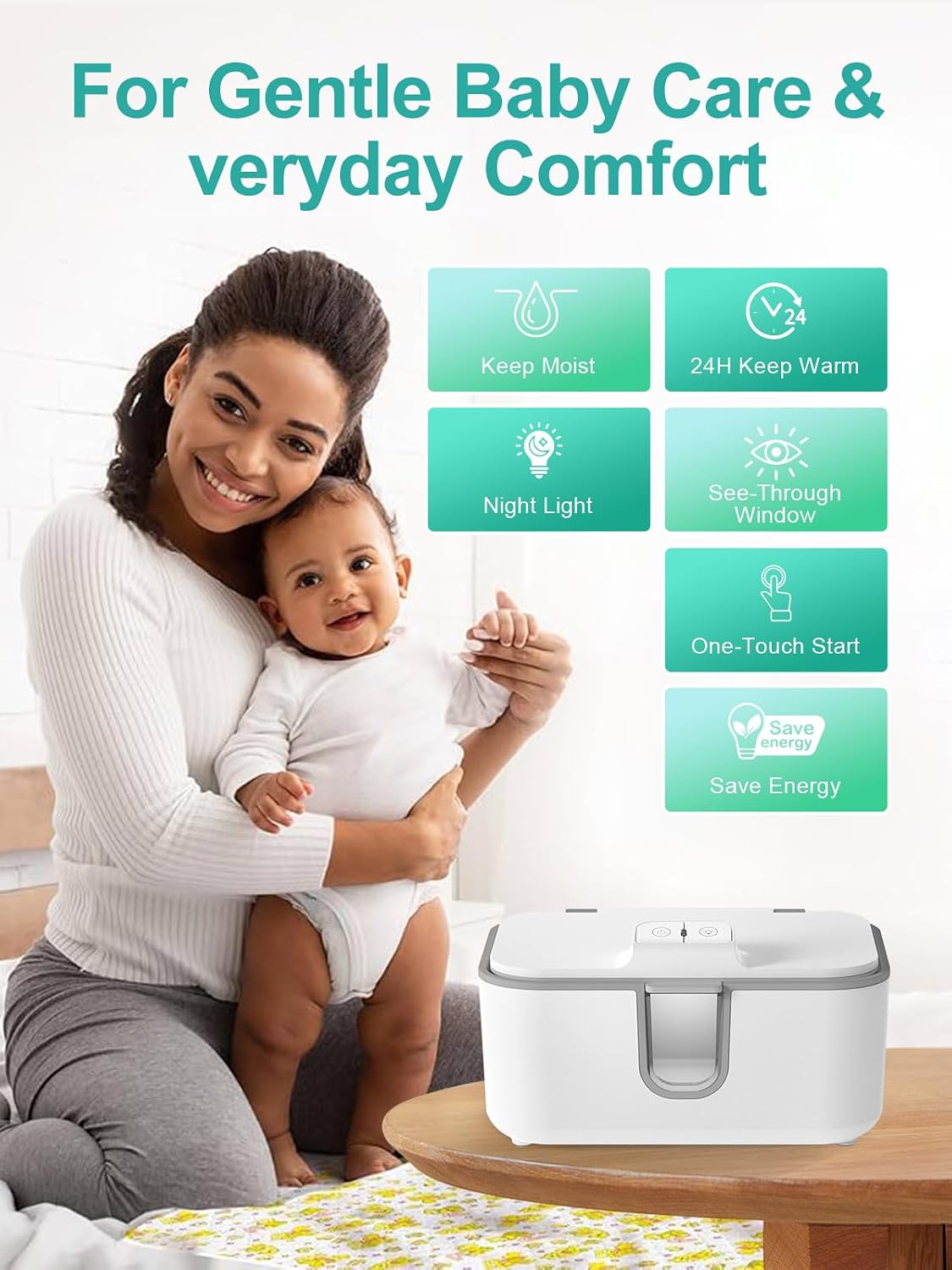 Baby Wipes Warmer, Diaper Wipe Warmer with Night Light, White