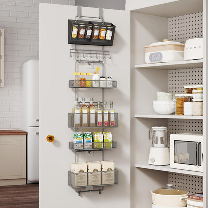 Over Door Organizer Hanging - 6 Tier Over The Door Storage with Visual Pockets & Hooks, with 4 Metal Large Capacity Baskets for Bathroom Bedroom Kitchen Pantry Cabinet