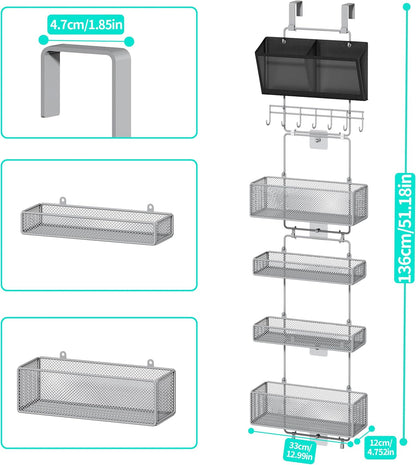 Over Door Organizer Hanging - 6 Tier Over The Door Storage with Visual Pockets & Hooks, with 4 Metal Large Capacity Baskets for Bathroom Bedroom Kitchen Pantry Cabinet