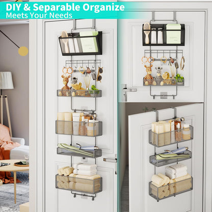 Over Door Organizer Hanging - 6 Tier Over The Door Storage with Visual Pockets & Hooks, with 4 Metal Large Capacity Baskets for Bathroom Bedroom Kitchen Pantry Cabinet