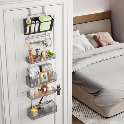 Over Door Organizer Hanging - 6 Tier Over The Door Storage with Visual Pockets & Hooks, with 4 Metal Large Capacity Baskets for Bathroom Bedroom Kitchen Pantry Cabinet