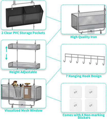 Over Door Organizer Hanging - 6 Tier Over The Door Storage with Visual Pockets & Hooks, with 4 Metal Large Capacity Baskets for Bathroom Bedroom Kitchen Pantry Cabinet