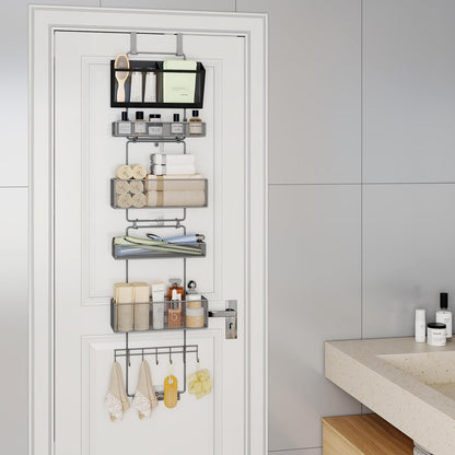 Over Door Organizer Hanging - 6 Tier Over The Door Storage with Visual Pockets & Hooks, with 4 Metal Large Capacity Baskets for Bathroom Bedroom Kitchen Pantry Cabinet