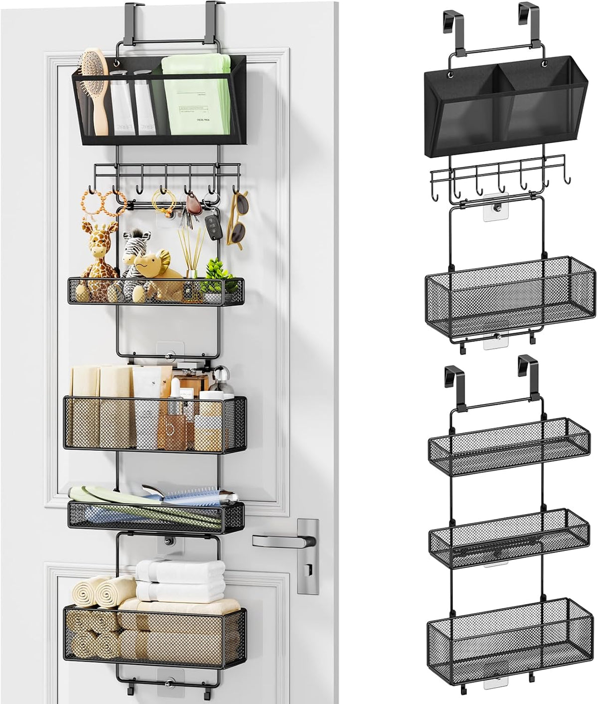 Over Door Organizer Hanging - 6 Tier Over The Door Storage with Visual Pockets & Hooks, with 4 Metal Large Capacity Baskets for Bathroom Bedroom Kitchen Pantry Cabinet