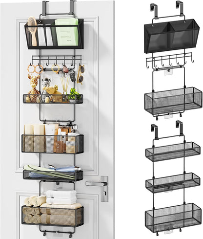 Over Door Organizer Hanging - 6 Tier Over The Door Storage with Visual Pockets & Hooks, with 4 Metal Large Capacity Baskets for Bathroom Bedroom Kitchen Pantry Cabinet
